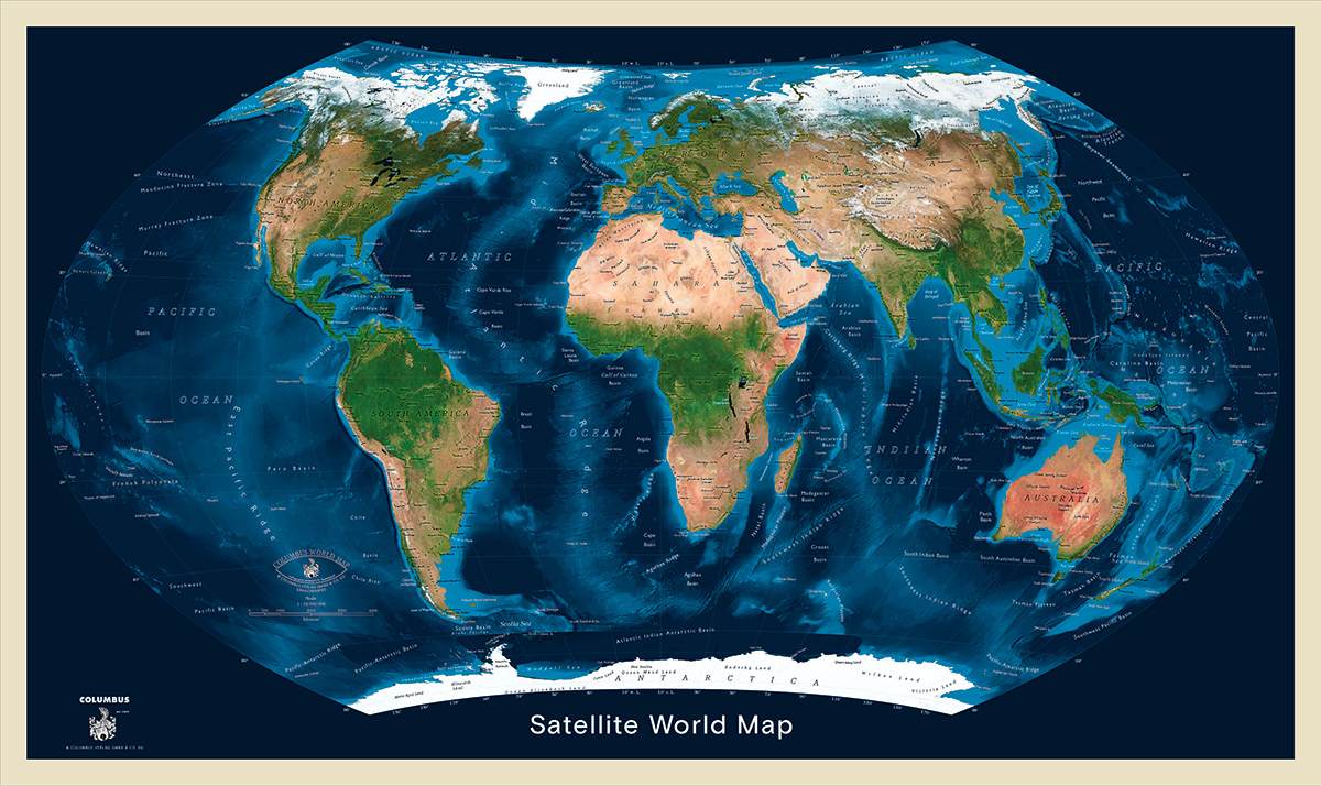 Weltkarte politisch / Satellitenbild