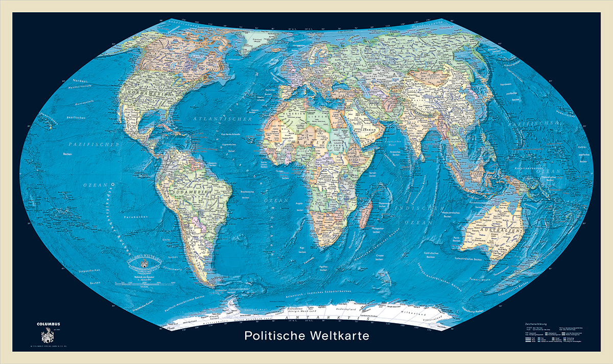 Weltkarte politisch / Satellitenbild